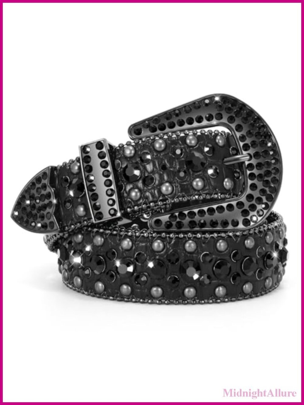 Rhinestone Faux Crocodile Grain Leather Western Belt with Detachable Buckle